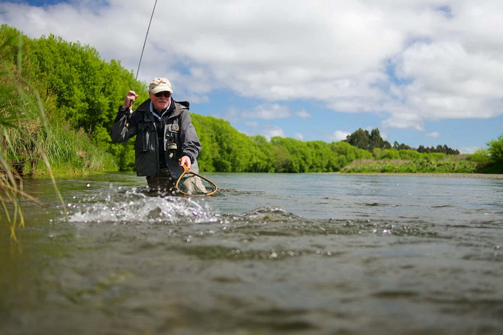 A fly rod with a fly line attached