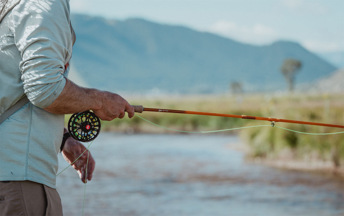 A fly rod with a fly line attached