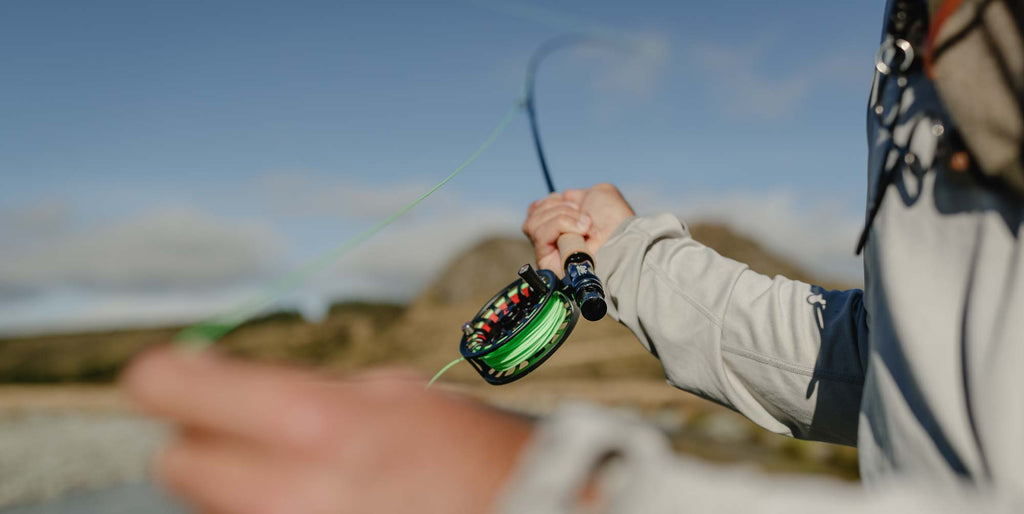 A fly rod with a fly line attached