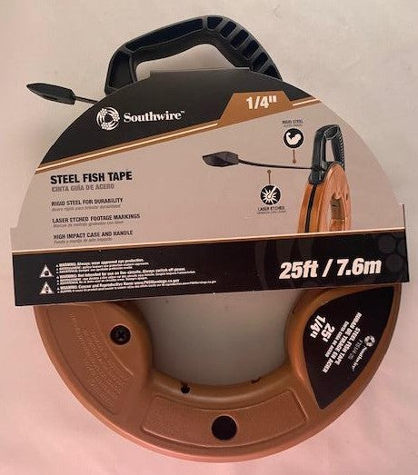 SOUTHWIRE FTS1/8-25 25' 1/8 STEEL FISH TAPE IMPACT DURABLE CASE RIGID