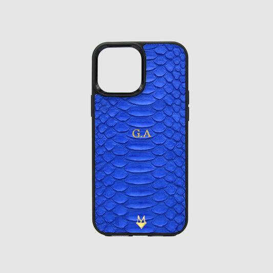Phone case for iPhone 14/ 13/ 12/ 11/Xr in Dark Blue genuine Python skin