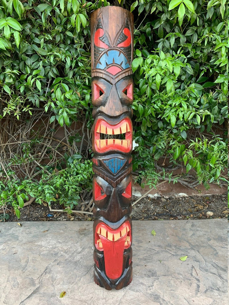 Tiki Mask Statue Hand CARVED Mask Totem FACE Tiki Tongue – TIKI FIJI