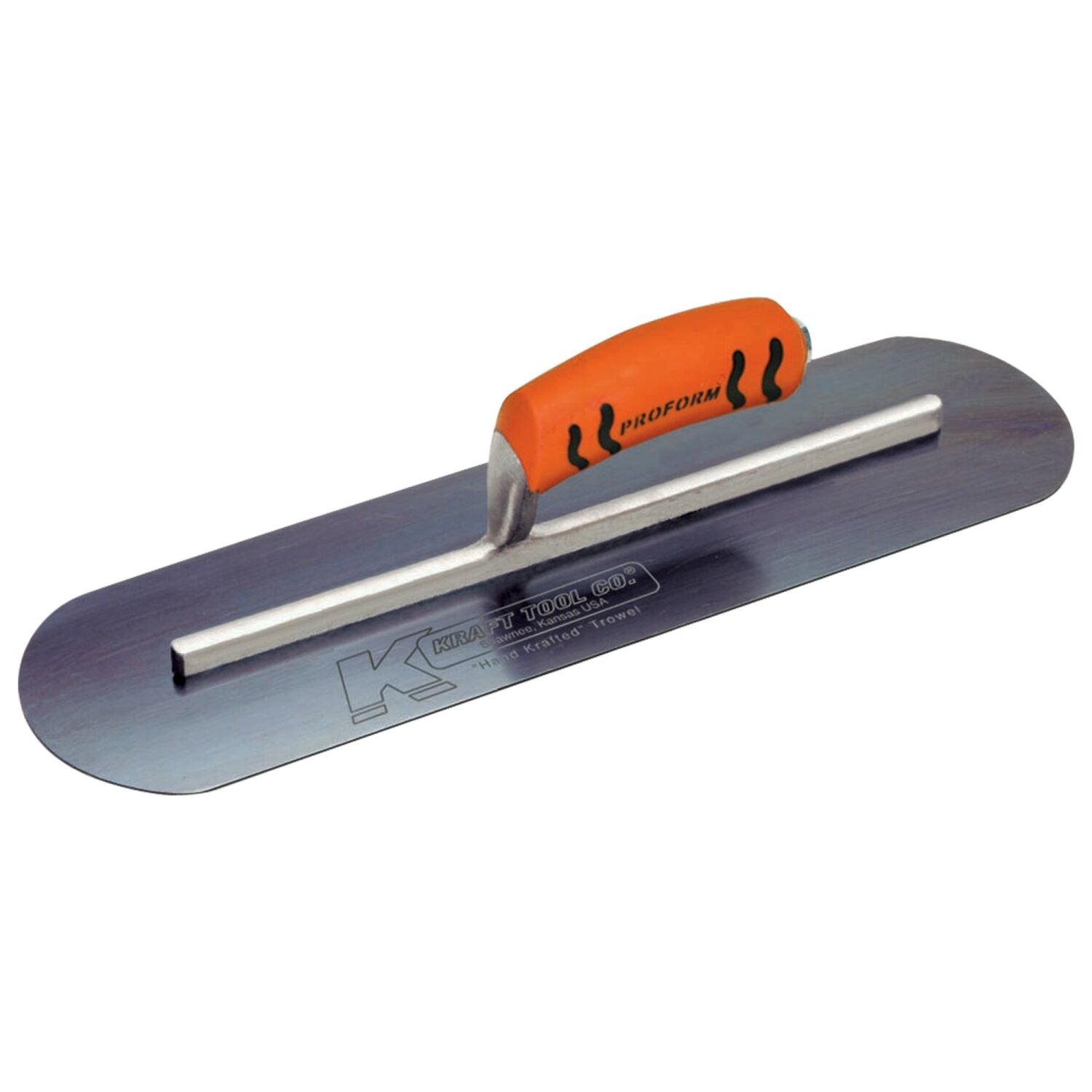 Kraft Tool's 14" x 4" Blue Steel Pool Trowel with a Long Shank and ProForm Handle
