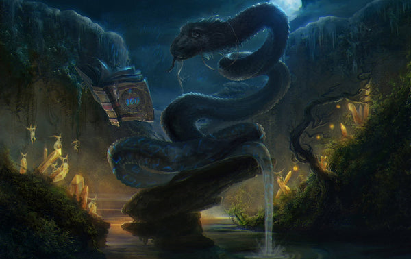 Serpent Avec Lotus. Art Linéaire. Objet D'occultisme Spirituel