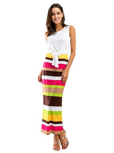 Two Pieces Stripe Sleeveless Beach Dress Maxi Dress
