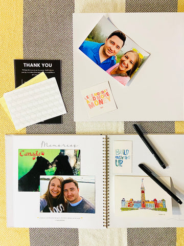 Ottawa gift idea for family and friends, white linen memory book with quotes, sharpies and photo adhesives, from Wishslate Ottawa company, keep your Canadian adventures and memories, give the gift of memories keepsake, Ottawa Canada gift guide, joy in giving gifts people actually want
