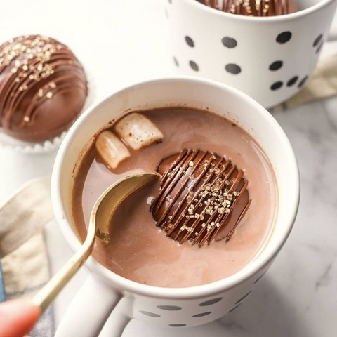 Strawberry Blonde Bakery Hot Chocolate Bombs, Ottawa treats hot chocolate bomb, mug with hot chocolate