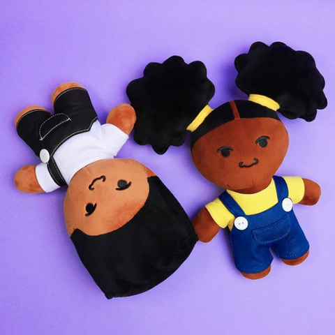 Zuri and Dre, Black Plush Toys, Plushies for Black kids to self identify, Black boy and girl stuffies 