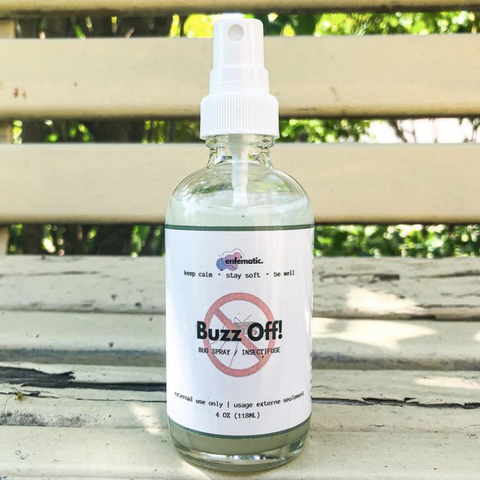 Buzz Off Natural bug spray by Enfematic, Ottawa artisans, top outdoorsy gift ideas for her, what to buy an outdoorsy guy, Ottawa outdoor gift guide, what to buy the person who is always outside, gifts for an outdoor lover, outdoorsy gift guide in Canada, Canadian made gifts for the outdoorsy camper, best gifts for hikers, top gift ideas for outdoorsy hikers in Canada, Ottawa Canada gift guide, natural bug spray to gift outdoorsy people