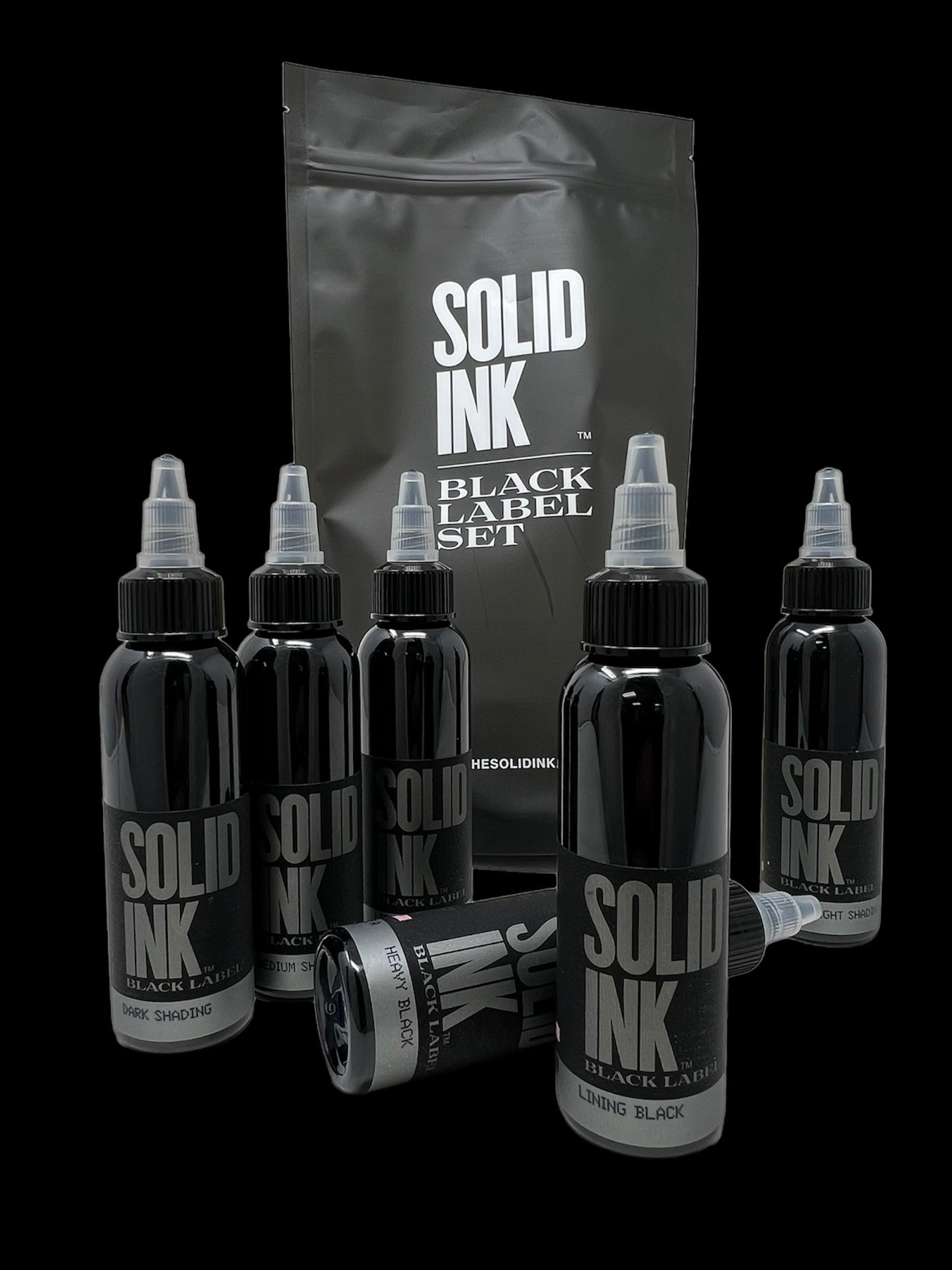 25 Color Fundamental Set Tattoo Ink Bottles Lining Black | by Solid Ink