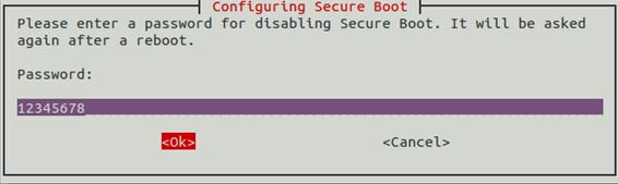 Selecting o.k. enables DKMS to automatically enroll the key into the system firmware. 