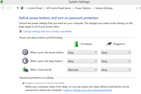 Power System Settings for the lid DK