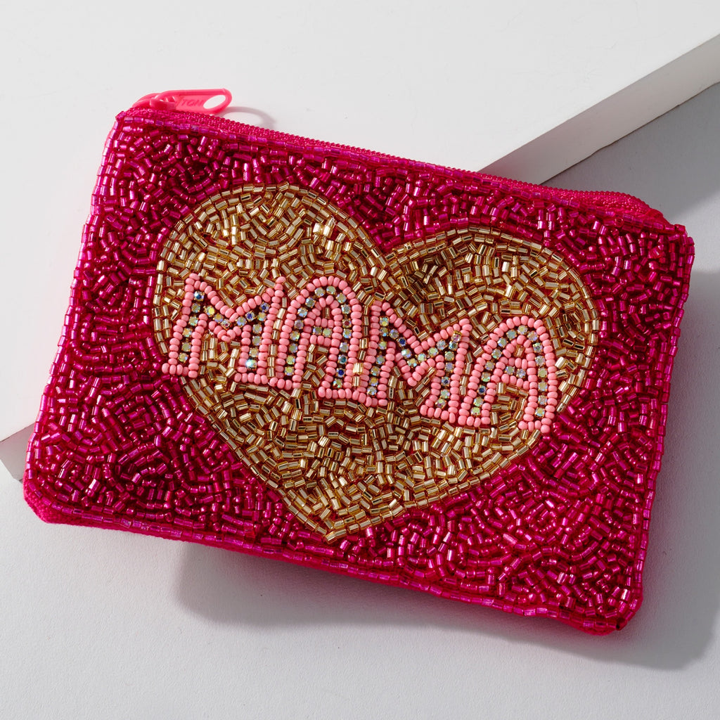 Heart Mom Beaded Coin Purse