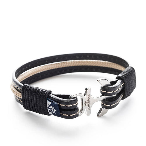 Anchor Leather with stitching Bracelet COROEBUS - Old Skipper