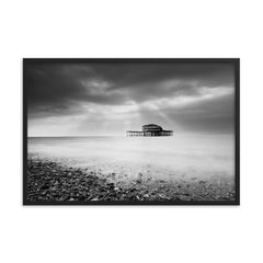 Seaside Framed Pictures: Abandoned West Pier Coastal Seascape Black and White Coastal Landscape Photograph Framed Wall Art Prints