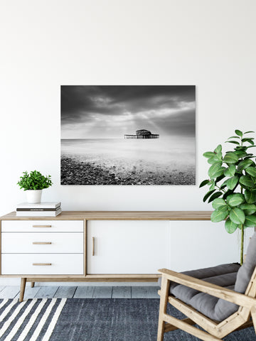 Abandoned West Pier Black and White - Coastal / Beach / Seascape / Nature / Landscape Photo Canvas Wall Art Print - Artwork - Wall Decor in home office