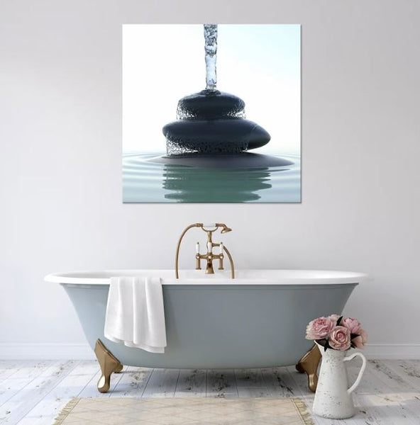 Spa stones with falling water print Bathroom zen art Spa decor Bedroom decor Salon decor Large zen wall art Free shipping Canvas wall art CanvasWallArtsDesign