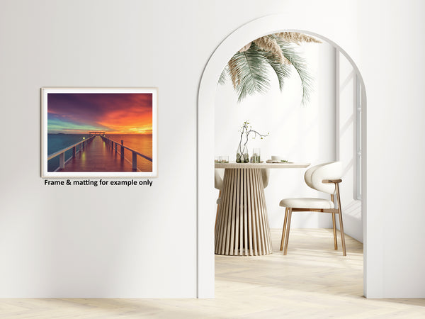 Dining Room Wall Accents: Surreal Wooden Pier At Sunset Coastal Landscape Photo Frameable Wall Art Print