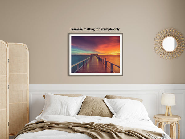 Above Bed Posters: Surreal Wooden Pier At Sunset with Intrigued Effect Landscape Photo