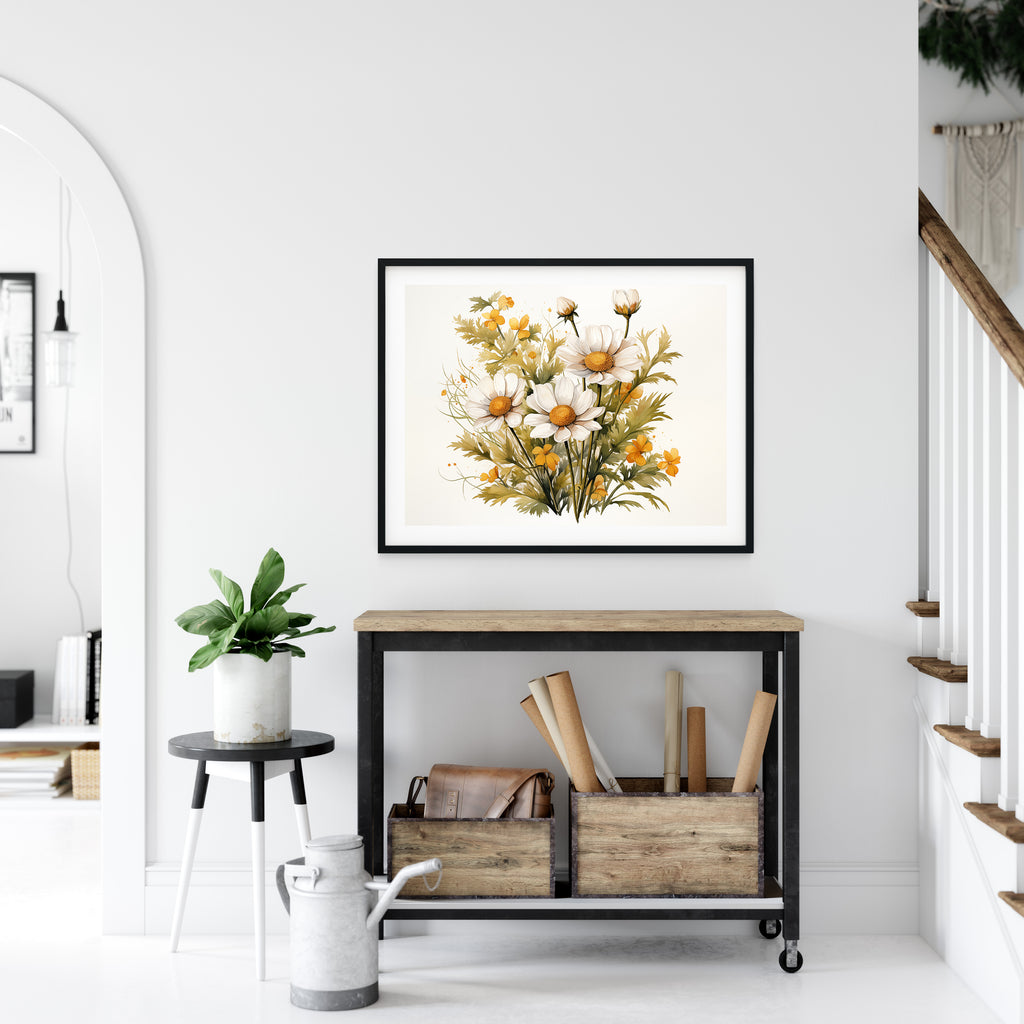 Wildflower Harmony Daisies Watercolor Painting in Entryway Setting