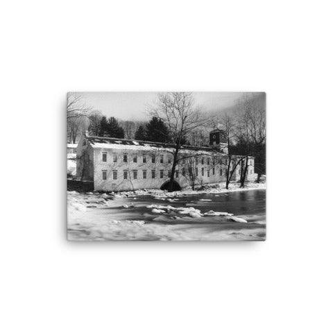 Winter at Powder Mill Black and White Rural Landscape Canvas Wall Art Prints