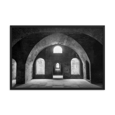 Industrial Loft Wall Art: Fort Clinch Bunker Room Black and White 2 Architecture Photo Framed Wall Art Print