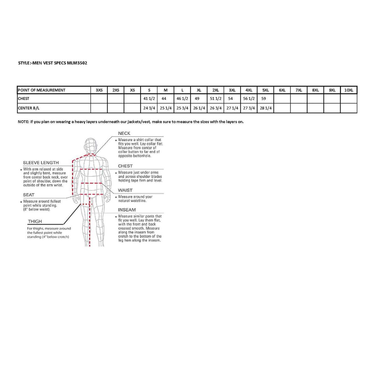 SIZE CHART