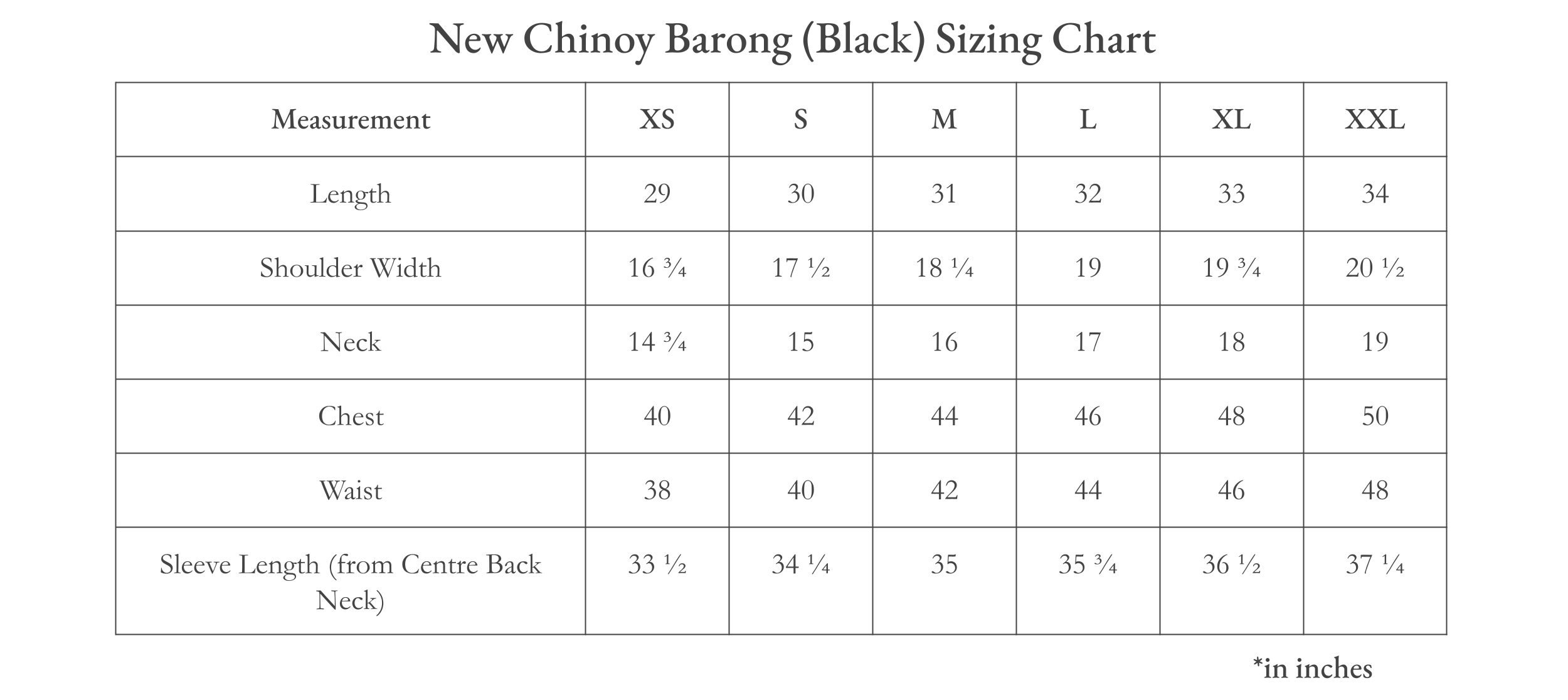 Size Chart