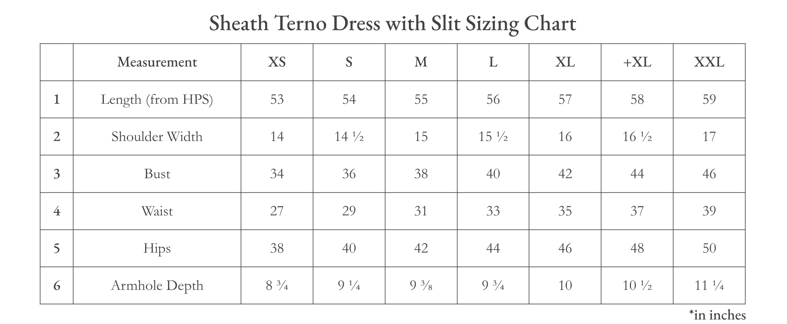 Vinta Jersey Crepe Sheath Terno Dress with Slit (Ivory) Size Chart