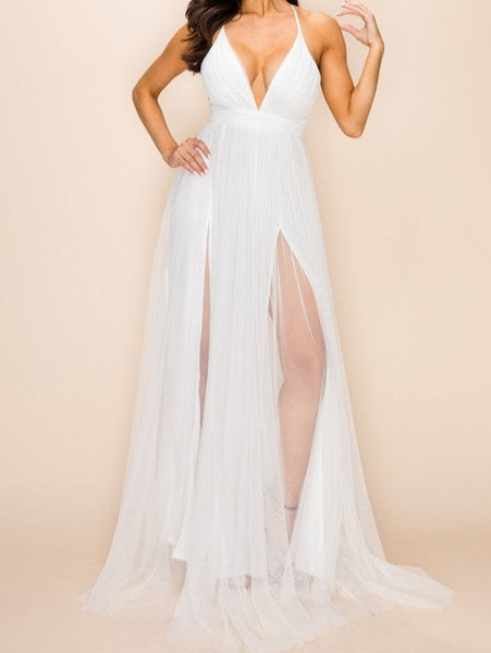 sheer maxi dress white