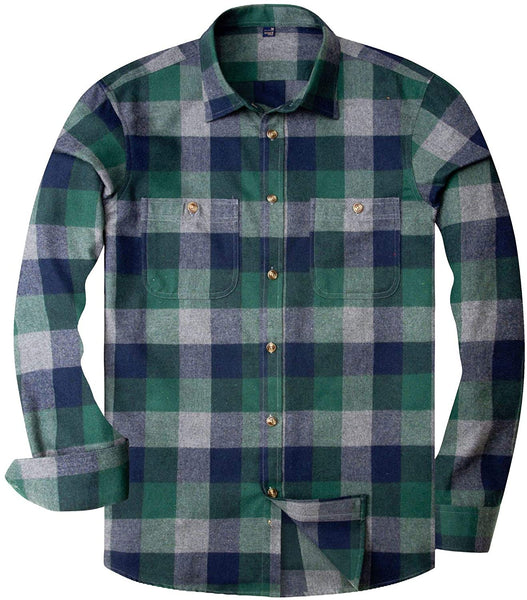 Plaid Flannel Green-Grey Button Down Regular Fit Casual Shirts