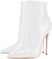 Autumn Booties White Ankle Boots Closed Pointed Toe Stilettos