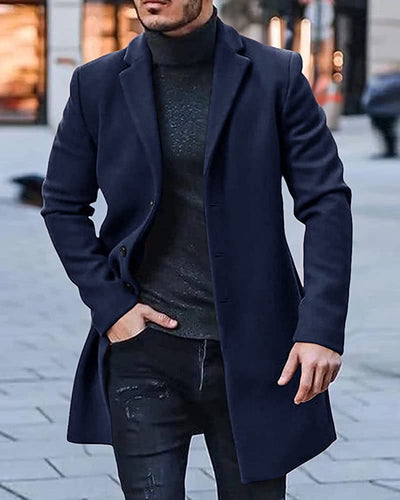 Men Dark Blue Overcoat | long Coat | Winter long Jacket | Sainly– SAINLY