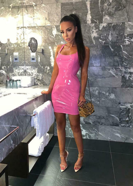 pink leather dress