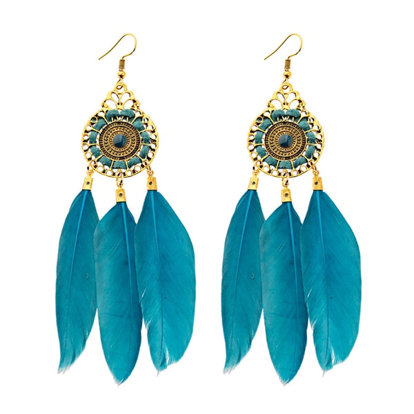 Boucles d'Oreilles Attrape Rêves Histoire en Or Turquoise bijoux femme tenue unique style chic et bohème turquoise belle or massif style indien amérindienne capteurs de rêves