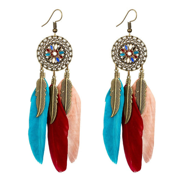 Boucles d'Oreilles Attrape Rêves Découverte Multicolore bijoux femme tenue unique style chic et bohème turquoise belle or massif style indien amérindienne capteurs de rêves