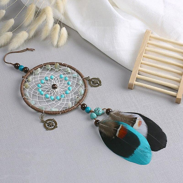 Attrape Rêves Indien Attrape Rêves Indiana Turquoise tribus indienne d'amérique, objiwe lakota Nordique étoile lune macramé Attrape rêves Boho chambre décoration chic bohème chambre décoration macramé tenture murale enfants chambre pépinière cadeaux attrape rêves amérindien