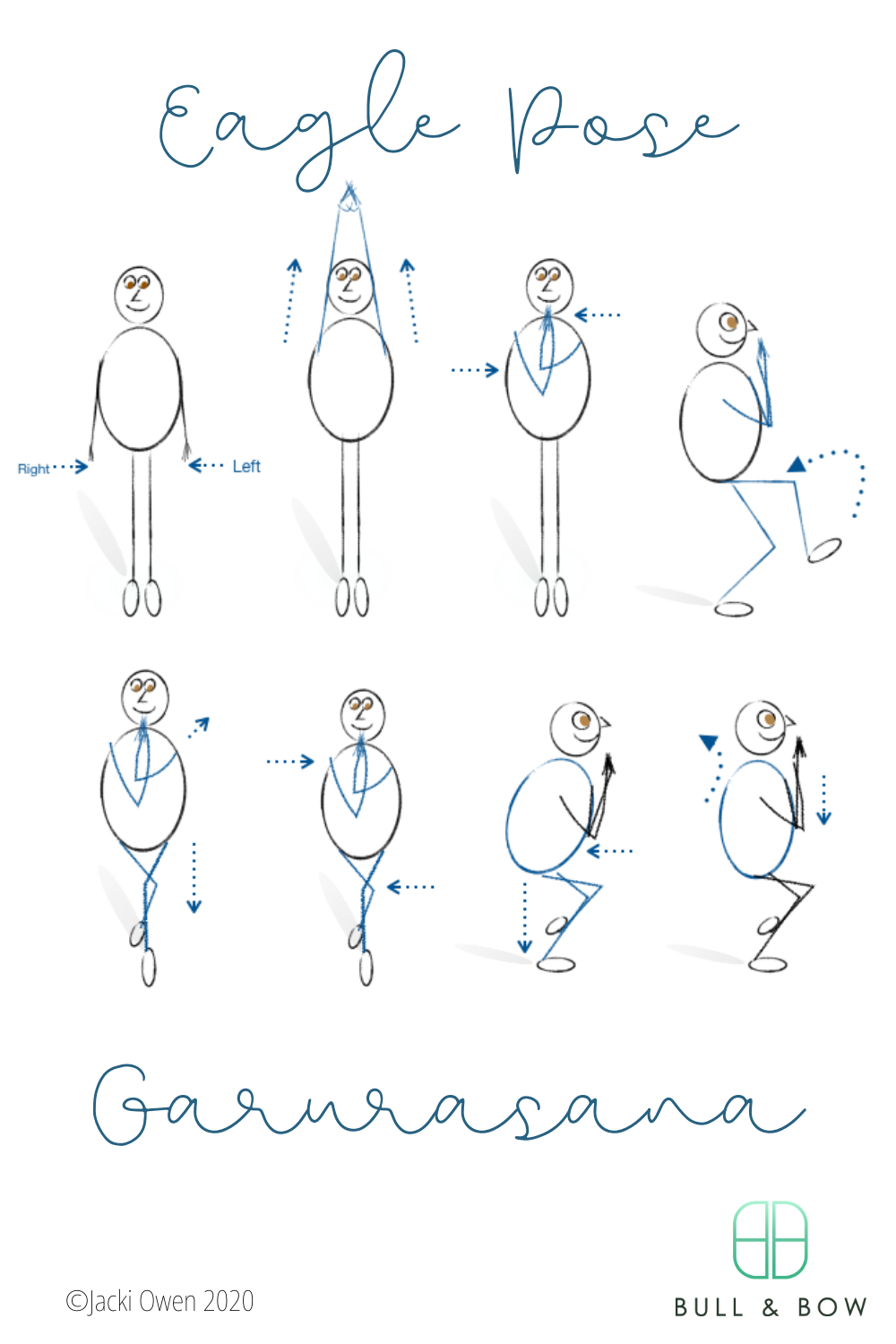 Eagle sequence and balancing yoga asanas set/ Illustration