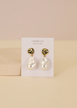 Abstract Pearl and Gold Drop Earrings - Lena Rose Beauty
