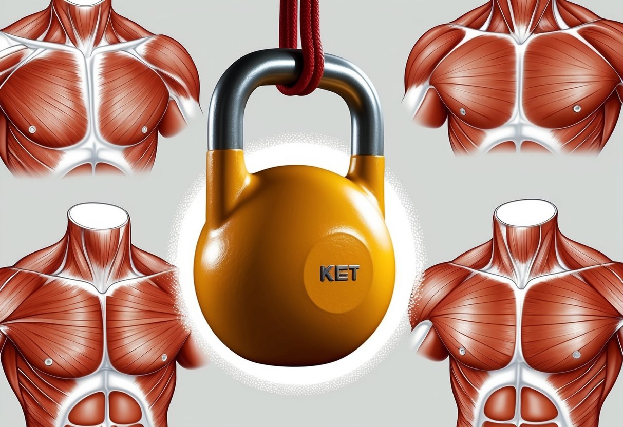 A kettlebell resting on the ground, surrounded by an open space for chest exercises