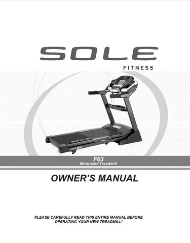 Sole F63 Treadmill User manual