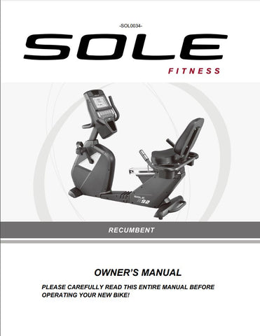 Sole R92 Recumbent Exercise Bike Manual