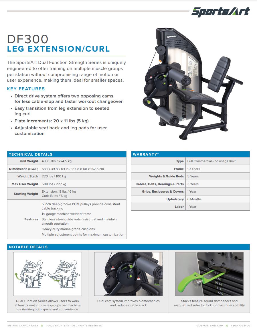 SportsArt DF300 Leg Extension/Leg Curl Brochure