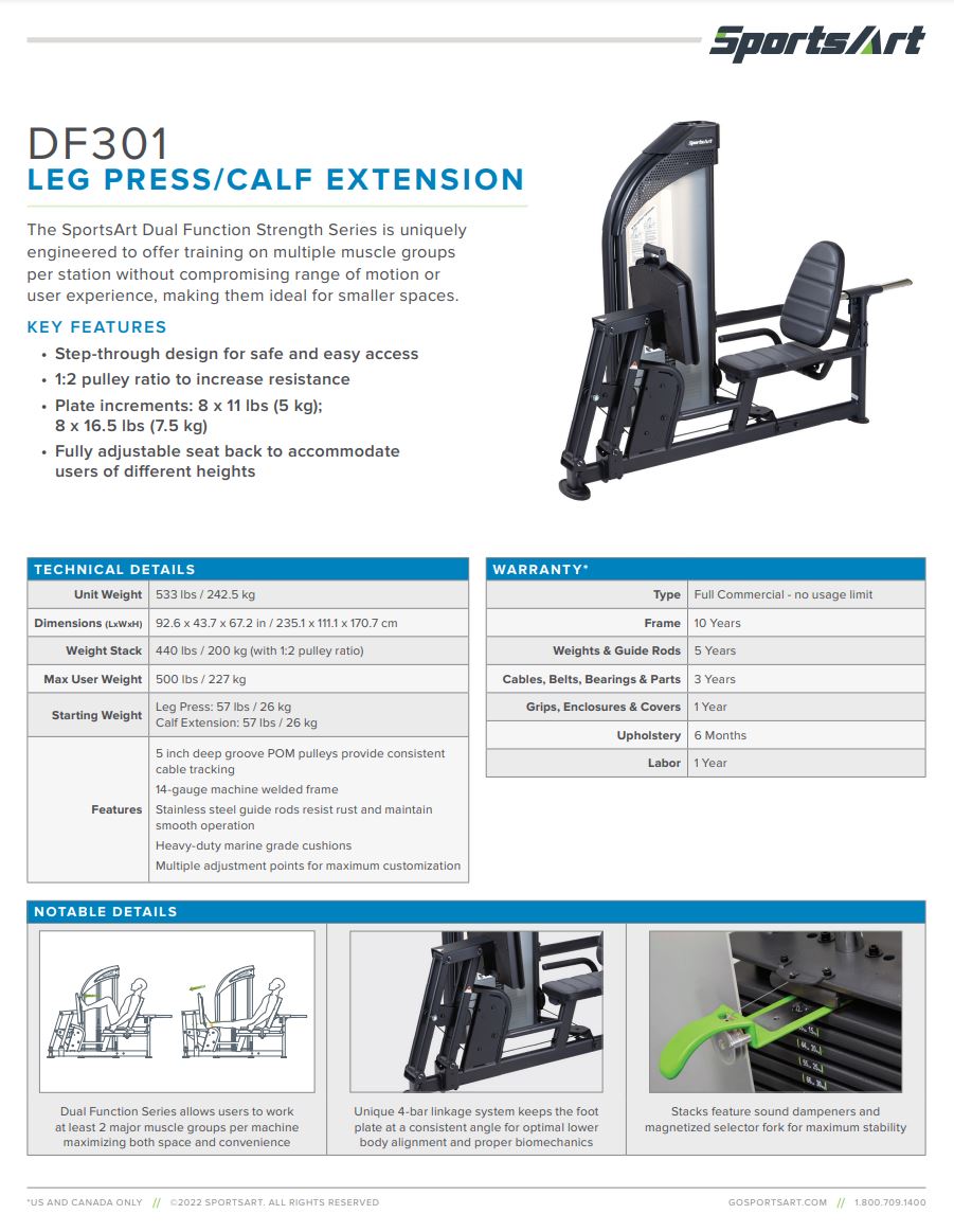 SportsArt DF301 Leg Press/Calf Raise Brochure