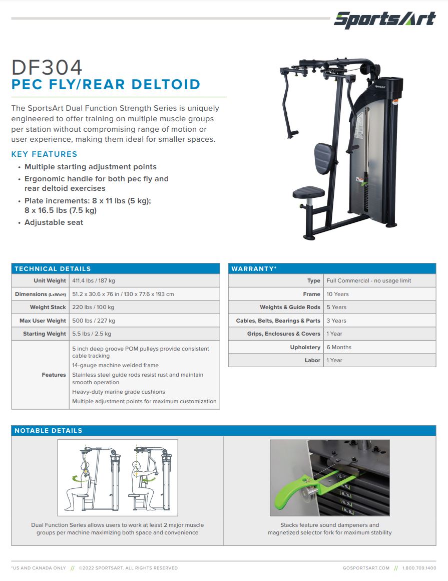 SportsArt DF304 Pec Fly/Rear Deltoid Brochure