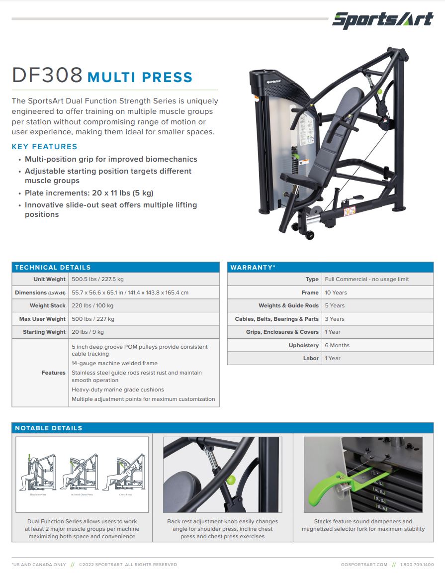 SportsArt DF308 Multi Chest Press Brochure