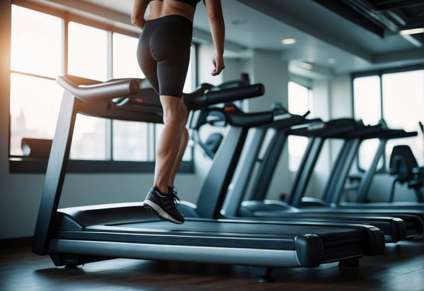 person stepping onto cushioned treadmill