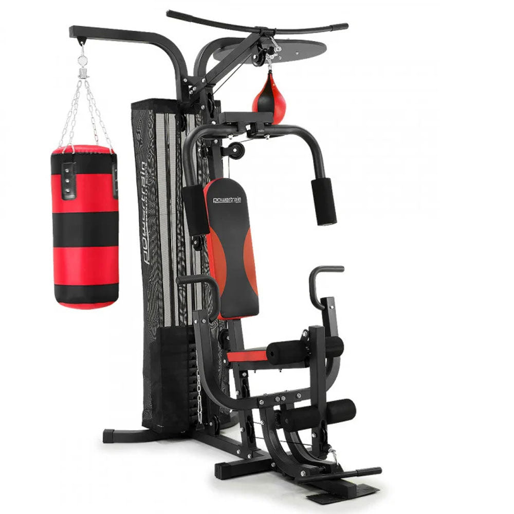 Proflex Red Multi Station Home Gym Set with 100lbs Plates & Boxing Bag-  M9500