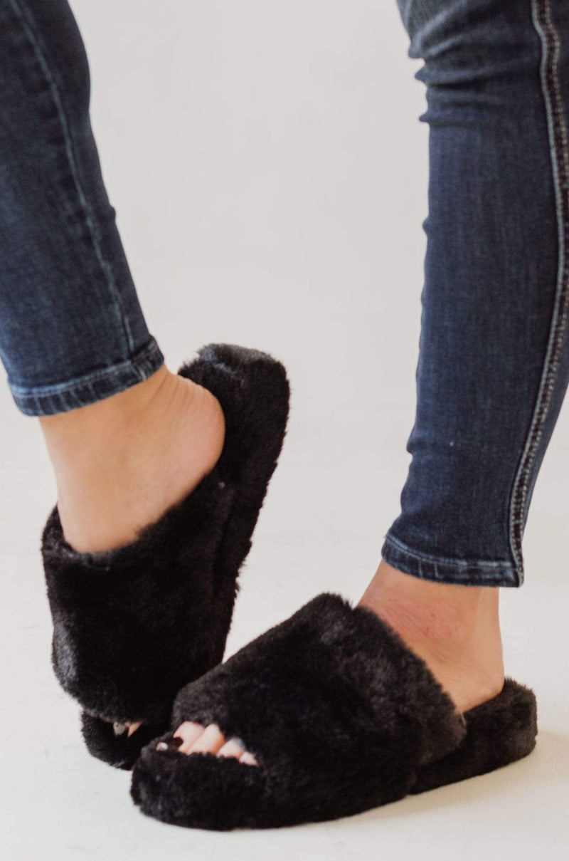 black open toe slippers