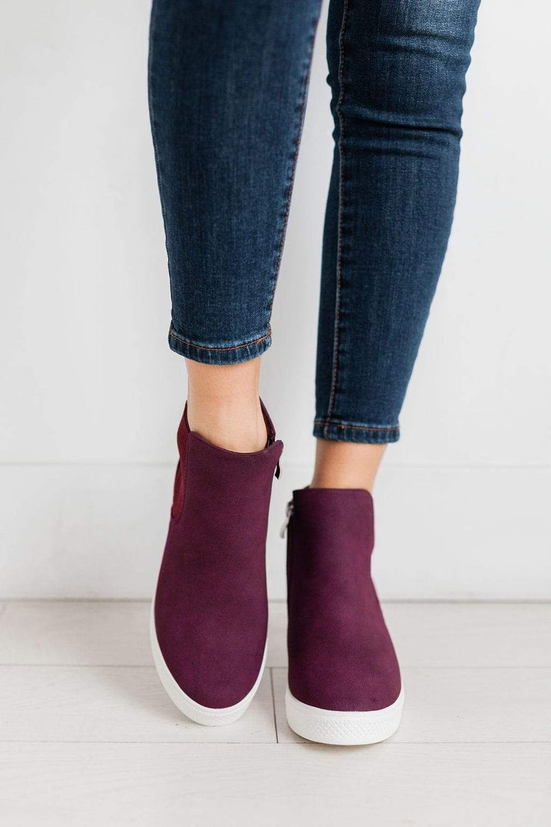 plum wedge shoes